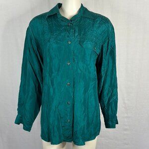 Vintage 1990s/2000s The Limited Teal Silk Button Up Blouse